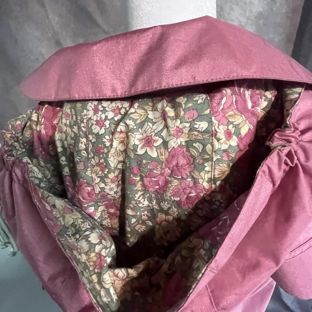 Giacca Young Gallery Vintage Pink Girls 7 Raincoat Rosettes Shiny Capelet Hood‎